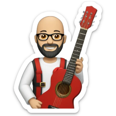 Bald Guy with santa style long black beard, glasses playing guitar sticker