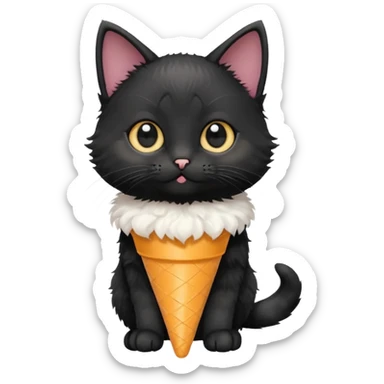 A mostly black kitten with a white chest and a plastic cone on sticker