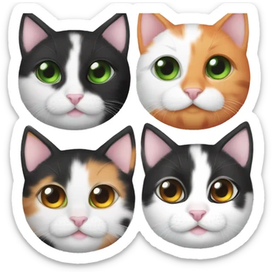 One Black White orange kitten with orange and black spots  Green eyes, pink nose  Black spot on left eye  Orange a big spot on right eye  On all four paws sticker