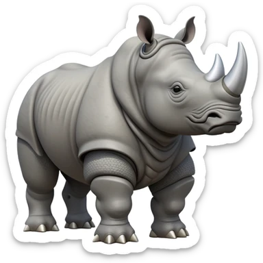 cinematic-rhino-full-body-standing-emoji,-massive-armored-body-poised-powerfully,-thick-horn-curving-slightly-forward,-head-tilted-dramatically,-rough-grey-hide-covered-in-dust,-simplified-focused-features sticker