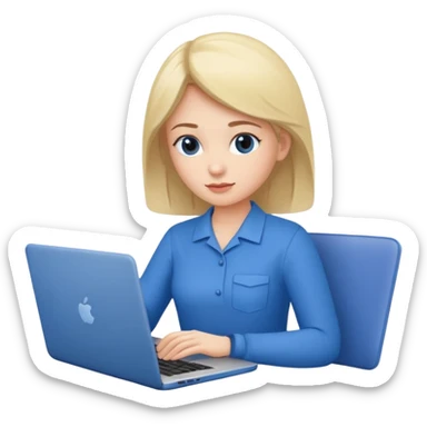 woman dressed in blue, working on laptop sticker