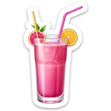 Refreshing pink fruity drink with straw in a glass sticker