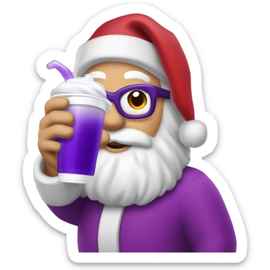 Santa Claus drinking purple liquid from a Styrofoam cup sticker