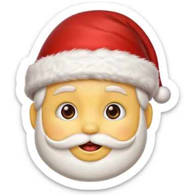 cute emoji face wearing a Santa hat, with a happy soft expression. Replace the festive Christmas elements: a Christmas tree, stocking, snowflake, and other holiday icons. sticker