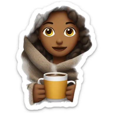 Girl drinking coffee, with a cozy blanket sticker