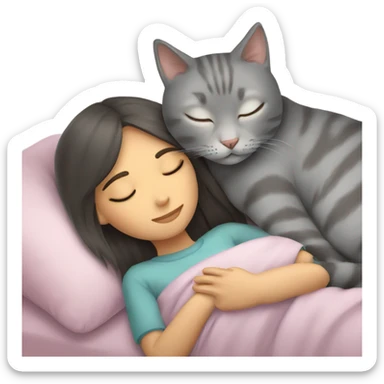 Gray cat sleeping with girl sticker