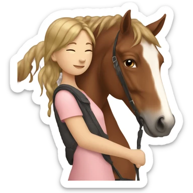 Girl hugging brown horse with white spots  sticker