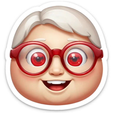 A single chubby crystal gemstone character wearing cute glasses, chunky and irregular with faceted sides, [red], big glossy eyes behind the glasses and a wide happy smile, , high detail, soft lighting, centered on a plain dark background sticker