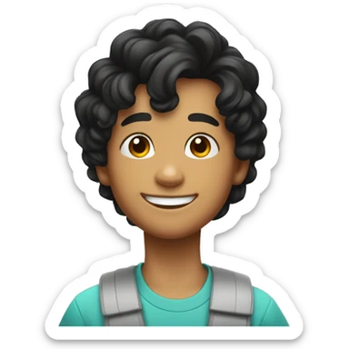 A 12 year old boy with black wavy hair smiling sticker