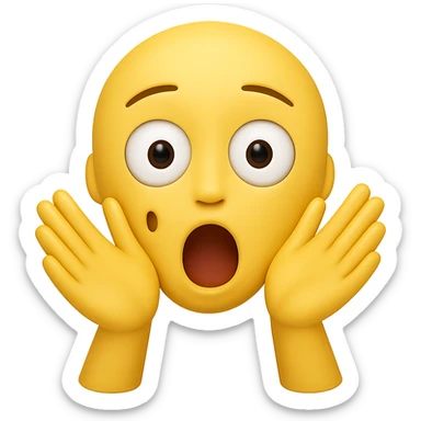Add hands to the chocki emoji while keeping the shocked face expression. Preserve the transparent background. The style should match the Apple emoji style with its characteristic look and colors. sticker