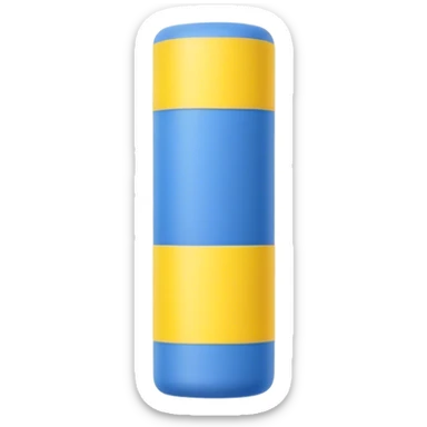 Blue foam tube with yellow ends on both end, not hollow, front view sticker