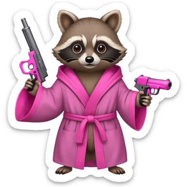 Raccoon in a robe holding a pink gun sticker