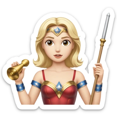 Blonde Wonder Woman holding white orchestra conductor’s baton and bell sticker