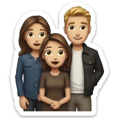 three white people with brown hair two male one female all kissing sticker