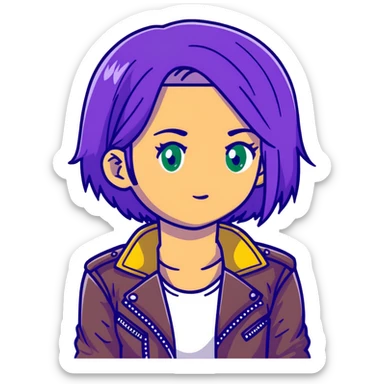 Mal from Descendants, purple hair, leather jacket, green eyes sticker