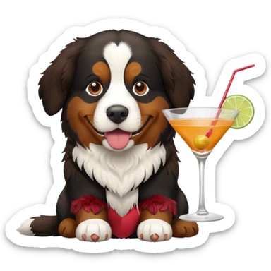 Bernese mountain dog with a cocktail glass sticker