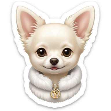 Very elegant white hairy chihuahua with Vuitton accessories sticker