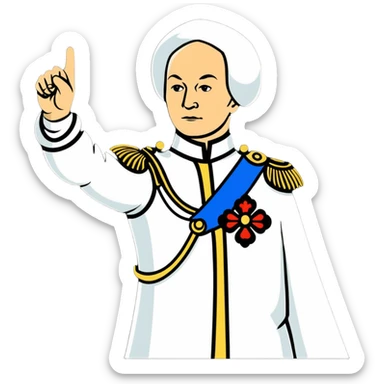 Peter I of Russia in imperial clothing pointing commandingly to the right sticker