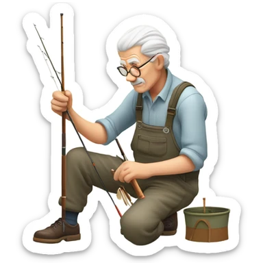 Old guy Making a fly fishing rod sticker