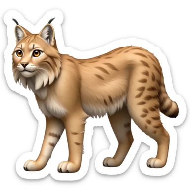 Cinematic-Lynx-Realistic-Full-Body-Standing on all fours-Emoji – head tilted dramatically, fur with faint spotting, long legs and large paws poised elegantly, simplified yet realistic focused features, highly detailed, glowing with an almost sarcastic glow zoomed out showing fluffy shoulders sticker