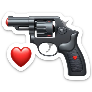 Black hand gun shooting a heart bullets out of the tip  sticker