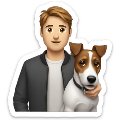 Man with modern brown hair cut with jack russell terrier dog sticker