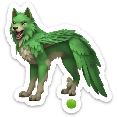 Full-body green gryphon-inspired wolf with a beak for its mouth and wings sticker