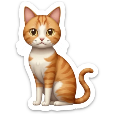 full body white, ginger and brown tabby calicio cat with skinny head and fat body with an anxious face sticker
