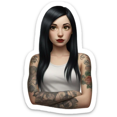 Hyperrealistic Pale girl with black hair arm tattoos sticker