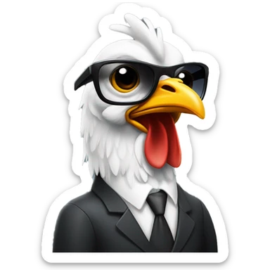 chicken with a sharp jawline with sunglasse wearing a business suit sticker