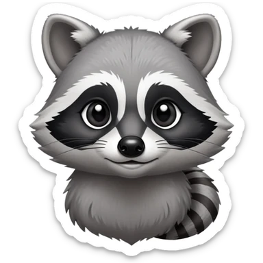 Cinematic-Noble-Raccoon-Portrait-Emoji – Poised and confident, with a sturdy build and a beautifully textured fur of silver-grey accented by dark black facial markings, deep-set, cute big black eyes, simplified yet sharp and sophisticated zoom out to show shoulders sticker