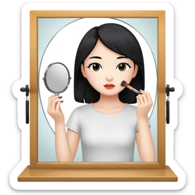 A chinese girl is prettying herself in front of mioor sticker