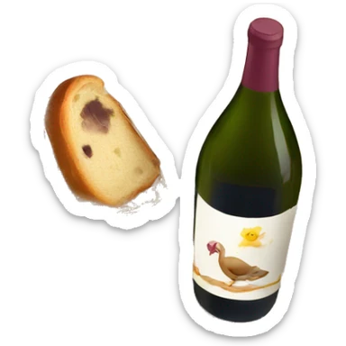 basket with easter bread, eggs, bottle of wine with napkin  sticker