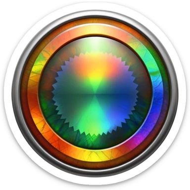 extra close-up round cut ammolite gemstone with holographic effect and elegant silver metal accent sticker