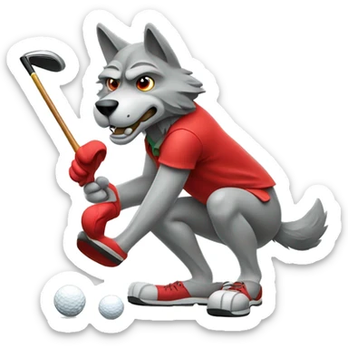 wolf wearing red golfing sticker