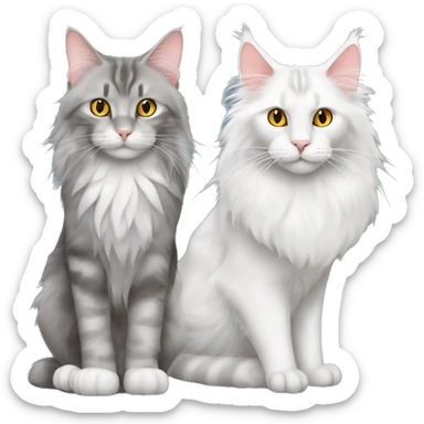 maine coon cat with a turkish angora cat which is white and thw maine coon cat is grey sticker