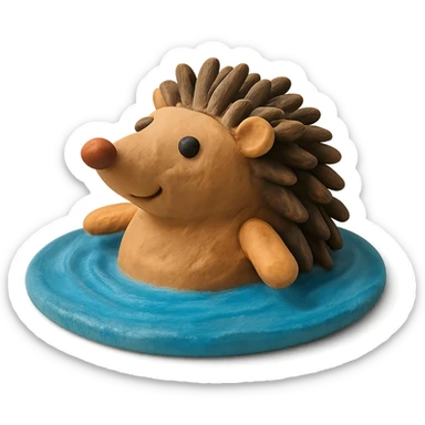 claymation style hedgehog floating on water, no background sticker