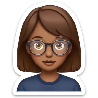 funny girl with brown hair and glasses, Discord emoji style sticker