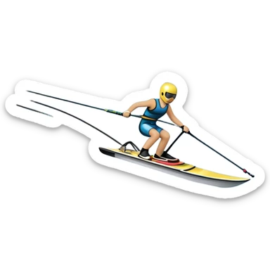 An icon showing water skis on the surface of the water, with ski ropes trailing behind. In the background, a boat fades into the distance, leaving a wake. The focus is on the skis gliding across the water. Transparent background highlights the thrill and speed of water skiing. sticker