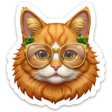 A cat wearing cute glasses with some glitter sticker