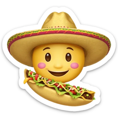smile emoji with sombrero hat eating taco sticker