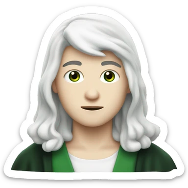 teenage white-skinned wizard with black hair, green eyes in dark green disguise sticker