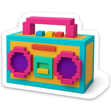 A boombox in voxel style, front view sticker