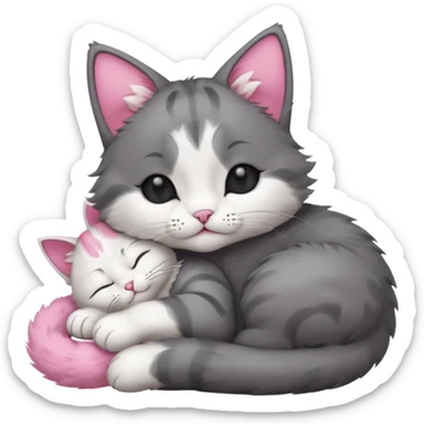 dark grey and white small cat with his eyes closed lying down leaning on its elbow with its paw curled under its head holding it up sticker