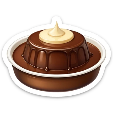 a bowl of chocolate pudding topped with white flan, shiny and smooth sticker