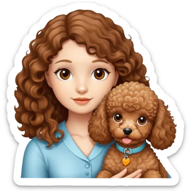 à beatiful long hair brunette wavy with  brown eyes and apricot toy poodle  dog girl sticker