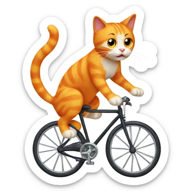 Orange cat riding a bike sticker