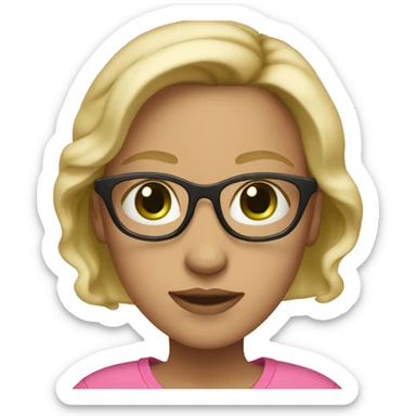 female, blonde, black rimmed glasses, green eyes, pink shirt, light skin sticker