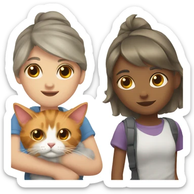 calico cat with a girl carry her sticker