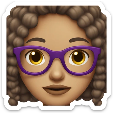 Girl with brown hair wearing purple glasses, pink lips, on blank background sticker